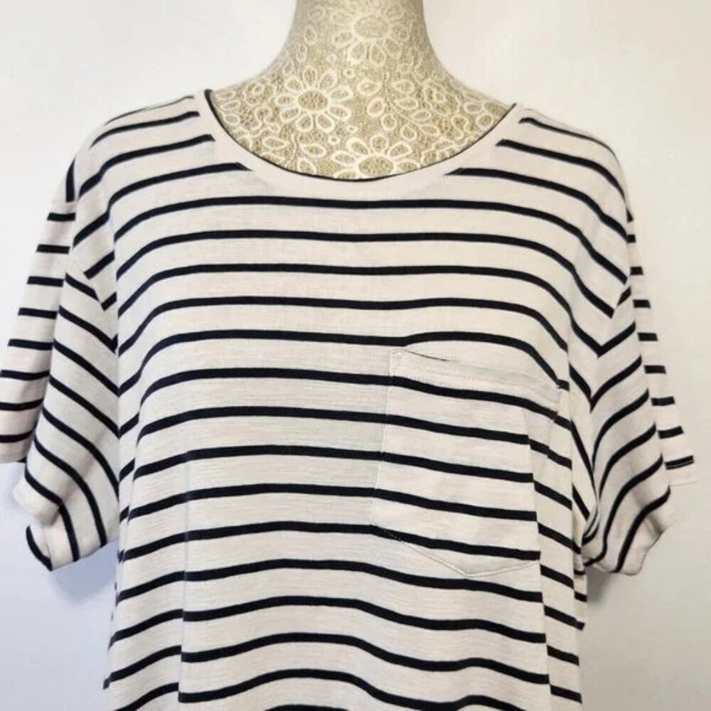 Pact Women's Size XL Black Striped Short Sleeve Organic Cotton Chest Pocket Boxy - Picture 3 of 14